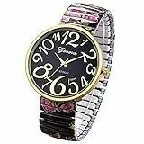 JewelryWe Damen-Armbanduhr, Metall-Legierung-Armband, bunt, Retro, Vintage, Quarzuhr, klein, tolles Geschenk für Damen, zum Muttertag, Schwarz