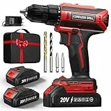 Akkuschrauber mit 2x 2000mAh Akkus, 20V Akku Bohrschrauber Set 42Nm Max, 2-Gang Akku-Bohrmaschine, Kompatibel mit Makita Akku, 25+1 Drehmomentstufen, 10mm Bohrfutter, LED, Für Reparatur und DIY Rot