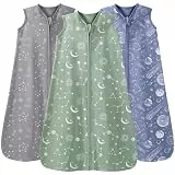 Unnivoll 3er Pack Schlafsack Baby Sommer 0.5 Tog 100% Baumwolle Sommerschlafsack Babyschlafsack 6-12 monate 78 cm für Jungen Mädchen Neugeborene Grau Grün Konstellation
