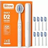Bitvae D2 Elektrische Zahnbürste für Erwachsene und Kinder, Reise-Elektrische Zahnbürste Wiederaufladbar mit 8 Zahnbürstenköpfen und 5 Modi, Intelligenter Timer, Zahnbürstenhalter, Weiß