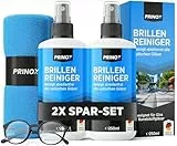 PRINOX® 2x Brillenreiniger Set 250ml mit Mikrofaser Brillenputztuch - Brillen Reiniger mit Mikrofaser Tuch für alle Brillen gegen Fettflecken und Fingerabdrücke auf der Brille