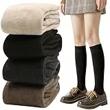 VEGCOO Dicke Warme Socken,4 Paar Damen Kniestrümpfe, Damen Baumwoll Kniestrümpfe für den Winter, gestrickte Kniestrümpfe, gestrickte Kniestrümpfe für den Winter