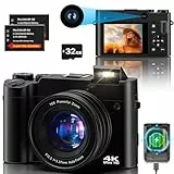 Digitalkamera 4K，64 MP Fotokamera Dual Kamera Anti-Shake Vlogging Fotokamera mit 32GB Speicherkarte, 16X Digitalzoom, 2 Akkus& Ladegerät，und Einsteiger Kompaktkamera für Jugendliche