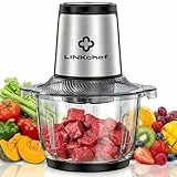 LINKChef Zerkleinerer Elektrisch 1,5L Glasbehälter, 2 Stufen, 3 Edelstahlklingen – Universalzerkleinerer für Fleisch, Gemüse, Nüsse & Babynahrung