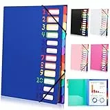 Tatxmalv A4 Dokumentenmappe, Fächermappe, Dokumentenmappe mit 12 Fächer, Mappe Organizer mit Gummizug für Büro Dokumente, Schule Hausaufgaben und Papier, Wasserdicht, mit Etikett (Blau)