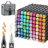 TongFu 80+2 Farben Alkohol Marker Set, Meißel & Feine Twin Tip Stifte, 2 Sekunde Schnell Trocknende Sketch Alkohol Filzstifte mit Anti-Seepage Abstandshalter für Zeichnung, Design, Rendering