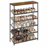 VASAGLE Schuhregal, Schuhablage, 6 Ebenen, große Oberfläche, verstellbare Gitterablagen, platzsparend für Eingangsbereich Flur, Metall, Industrie-Stil, vintagebraun-tintenschwarz LBS044KD01