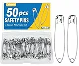 Caianwin 50 Stück Sicherheitsnadeln 45 mm Sicherheitsnadel groß mit Praktischer Box Safety Pins für Befestigen und Nähen von Kleidung und Handarbeiten, Schmuckherstellung