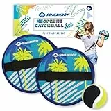 Schildkröt Neopren Klettball Set | 2 Neopren Handfänger mit weitenverstellbarer Handschlaufe | 1 Ball (Ø6,25 cm) inkl. Netztasche | Strand- und Gartenspielzeug für Kinder & Familie