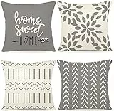 YCOLL Kissenbezug 40x40 4er Set Leinen Dekokissen Kissenbezüge Outdoor Kissen Sofakissen für Sofa Schlafzimmer Gartenbett 40x40cm, Grau Druck