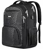 RJEU Rucksack Herren, Schulrucksack Jungen Teenager, Laptop Rucksack 17,3 Zoll Laptoptasche für Schule Arbeit mit USB Ladeanschluss, Anti Diebstahl Business Reisen Rucksack, Schwarz