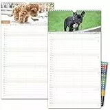 Familienkalender 2026 5 Spalten HUNDE Familienplaner 2026 mit STICKER Urlaub Recycling Ferien Wandplaner 2026 Wandkalender 23 x 43cm inkl. Okt-Dez 2025, Pflanzkalender, süße Welpen Dogs Hund