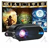 Mini Beamer mit Stativ 1080p mit WiFi Bluetooth Tragbarer Projektor, kompatibel mit HDMI, Smartphone, USB, TV-Stick, Heimkino, Schlafzimmer-Projektor, schwarz