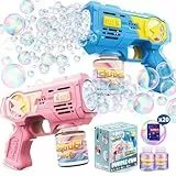 Seifenblasenpistole 2 Pack, Automatische Seifenblasenmaschine mit LED-Lichtern,Sommer Spielzeug für Kinder ab 3 Jahre, Seifenblasen Pistole für Geburtstagsfeiern, Ostern und Kindertag (Blau und Rosa)