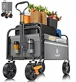 KESSER® Bollerwagen faltbar Handwagen Transportkarre max. 150kg Tragkraft & 360° PVC-Reifen Gerätewagen inkl. 2 Netztaschen, Seitentasche & Abdeckung Transportwagen Gartenanhänger ohne Dach, Grau