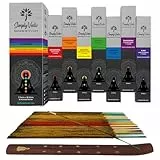 Simply Vedic 7-Chakra-Räucherstäbchen-Sortiment mit Halter, 7er-Set (140 Stäbchen) für Chakra-Aktivierung, Heilung, Meditation, Yoga, Rituale, Aromatherapie, Energiereinigung, Handgefertigt