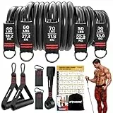 GYMERK Resistance Bands Set, Expander Fitness Mit Gummigriffe, Trainingsplakat, Knöchelriemen, Türanker, Tragtasche, 5er Verschiedene Widerstandsstufen Ideal für Krafttraining