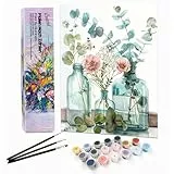 Bougimal Malen Nach Zahlen Erwachsene Landschaft Ohen Rahmen inklusive Pinsel und Acrylfarben - 28x35cm, Blumen 7