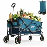 Portal Bollerwagen faltbar XXL Große Ladefläche 120kg belastbar Handwagen mit Getränkehalter Seitentasche Transportwagen Leiterwagen klappbar Strandwagen Faltwagen für Garten Camping Festival
