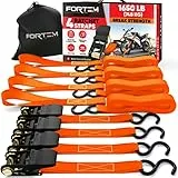 FORTEM Spanngurte Set, 748 kg Bruchlast, 4 x 4,57 m Ratschen Zurrgurte mit Weichen Schlaufen, Metallhaken mit Gummigriff, Tragetasche für Transport und Lagerung (Orange)