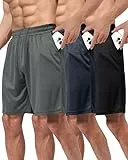 BOOJO 3er Pack Sporthose Herren Kurz Hosen mit Taschen Sport Shorts Schnell Trocknend Trainingshose für Gym Fitness(Schwarz/Dunkelgrau/Dunkelblau,XL)