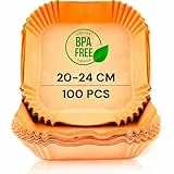 edihome, Backpapier für Heißluftfritteuse, fur Air Fryer, 100 Stück, 20-24 cm, BPA Free, Zubehör Heissluftfritteuse, Einweg, für Backofen, 5 bis 8 Liter (Quadratisch, 20-24 cm)