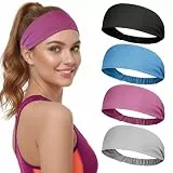 Awumbuk Stirnband Damen Sport, 4er-Pack Haarband Elastisch, Schweißableitend und Atmungsaktiv, Antirutsch, für Yoga, Laufen, Fitness- Schwarz (Blau)