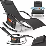 KESSER® Sonnenliege Relaxliege Schwungliege | Gartenliege | Gartenstuhl | Liegestuhl | Schaukelsessel | ergonomische Relaxsessel | Kopfkissen | wetterfest | 150 kg Belastung | Anthrazit