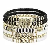Emibele Heishi Surfer Armbänder Set, 7 Stück Stapelbar Armbänder Ton Disc Perlen Polymer Elastisches Seil Armband Set, Boho Perlen Armband Sommer Strand Armband Schmuck für Frauen Mädchen