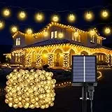 Solar Lichterkette Aussen Wetterfest, 200 LED 3M+ 24M 8 Modi IP65 Warmweiß Solarlichterkette aussen Wetterfest Solar Lampions Kristallkugeln für Balkon Deko Terrassen Garten Weihnachten Partys Zuhause