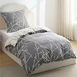 BEDSURE Bettwäsche 135x200 2teilig Bettbezug - Bettwäsche-Sets 135 x 200 cm mit Kissenbezug 80x80 cm, ÖKO-TEX Wendebettwäsche Bedding Muster Grau Zweige für Einzelbett mit Reißverschluss
