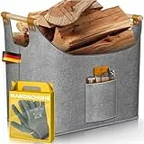 KESSER® Brennholzkorb 90 Liter | Kaminholztasche extra dicker Filz | Feuerholzkorb faltbar mit verstärkten Holzgriffen | Aufbewahrungskorb für Holz, Zeitung oder Brennholz | Inkl. Arbeitshandschuhen