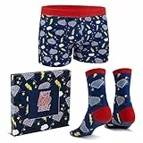 CityComfort Herren-Boxershorts und Socken, Bequeme Baumwolle Boxershorts und Lustige Socken, Ideales Geschenkset für Vatertag, Geburtstag und andere Anlässe, Best Dad Ever, 3 Extra Groß