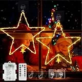 skelo LED Sterne Weihnachtsbeleuchtung Fenster, 64 LED Weihnachtsstern Beleuchtet Batteriebetrieben mit 3M Zuleitung, 8 Modi Timer Fensterbeleuchtung Weihnachten für Weihnachtsdeko Hochzeit(Sterne)