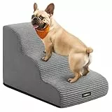 Feandrea Hundetreppe, 3 Stufen, Haustiertreppe, für kleine Hunde, Bett, Sofa, wasserdichte Katzentreppe, rutschfest, gringe Neigung, Abnehmbarer waschbarer Bezug, Griff, Taubengrau PPS003G01