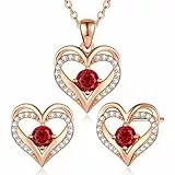CDE Schmuckset Damen Muttertagsgeschenk 925 Sterling Silber Forever Love Herz Rosegold Geburtsstein Halskette und Ohrringe Set für Frauen Schmuck Geschenk Geburtstag Valentinstag Weihnachten
