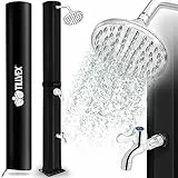 tillvex Solardusche 60 Liter inkl. Abdeckung | Solar Garten-dusche warmes Wasser | Pooldusche Camping | ohne Stromanschluss | mit Wasserhahn | Gartenschlauch-Anschluss