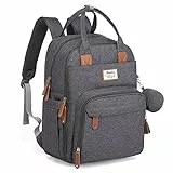 RUVALINO Baby Wickelrucksack, Multifunktional Wickeltasche Reise Rucksack Große Kapazität Babytasche mit Wickelunterlage, Wasserdicht Stoffe, Passform für Kinderwage(Dunkelgrau)