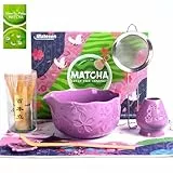 Matesen Matcha Set Violett, 7-teiliges Premium Starter Set, Matcha Tee Set mit Sieb Chawan und Besen, Zubehör für das traditionelle Matcha Tee Set für Anfänger