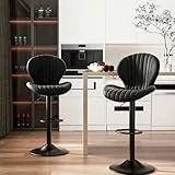 Hawthyhome Barhocker 2er Set |Barhocker Höhenverstellbar mit lehne •Hocker aus Fabric•Küchenstühle mit Fußstütze •Barstühle Drehstühle •360°Drehbar Einfache Montage •Schwarz