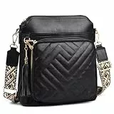 Myhozee Umhängetasche Damen Mittelgroß Handtasche Damen Mittelgroß mit 6 Kartenfächern & Breiten Schultergurten Crossbody Bag Damen mit RFID-Blockierung für Arbeit Reisen Alltag Schwarz