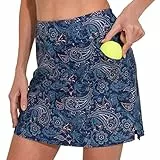 M MOTEEPI Tennisrock Damen 16'' Skort Damen Rock Mit Hose Drunter Skirt Mit 4 Taschen Golfrock Sportrock Damen Hohe Taille Sommer Röcke Innerer Kurzer Hose Saphirblau XS