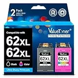 Valuetoner 62XL Druckerpatronen Kompatibel für HP 62 Druckerpatronen für OfficeJet 5740 5742 5744 200 250 für Envy 5540 5548 5640 5646 7640 5545 5544 (Schwarze Farbe, 2er-Pack)