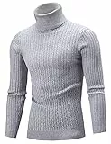 AIDEAONE Herren Rollkragenpullover Rollkragenstrickpullover Rollkragenpulli Stehkragenpullover Winter Pullover Männer Pulli Strickpullover Turtleneck Grau Slim Fit XL