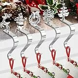 NAROSEBE 5 Stück Weihnachtsstrumpf Haken Halter Silber Kaminhaken Weihnachten Christmas Hook Weihnachtsstrümpfe Halter Kamin Stocking Holder Christmas Nikolausstrumpf Halter für Kamin Deko Weihnachten