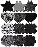 Tripetals Glitzer-Pasties, Nippel-Abdeckungen, Einweg-Klebepads, griffige Nippel-Abdeckungen, sexy, 12 Stück, Schwarz