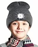 Deilin Skullies & Beanies für Jungen, USB Wiederaufladbare Mützen mit 3 Modi & 4 LED Scheinwerfer Freihändig Gestrickte Taschenlampenmütze Winter Warme Strick Mützen für Mädchen, Dunkelgrau
