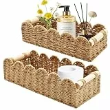 Yiomxhi 2 Stück Aufbewahrungskorb Geflochten mit Holz Griffen, Toilettenpapier Aufbewahrung Körbe Regalkörbe Dekor Flechtkorb für Küche Bad Kinderzimmer Küche Büro (Braun)