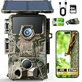 CEYOMUR 4K 30fps Solar Wildkamera, 64MP Wi-Fi 6 wildtierkamera mit Handyübertragung App, 120° Erfassungs Winkel, Wildkamera WLAN mit 0,1s Auslösezeit, 5200mAh Akku, 64GB SD-Karte, IP66 Wasserdicht