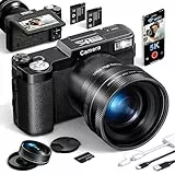 5K Digitalkamera 64MP Kamera Fotokamera mit WLAN, 64GB Karte, Autofokus, Einstellbarer Blitz, 180° klappbares Display, Kompakt Fotoapparat zum Vloggen für Anfänger, Weitwinke & Makroobjektive, 2 Akkus